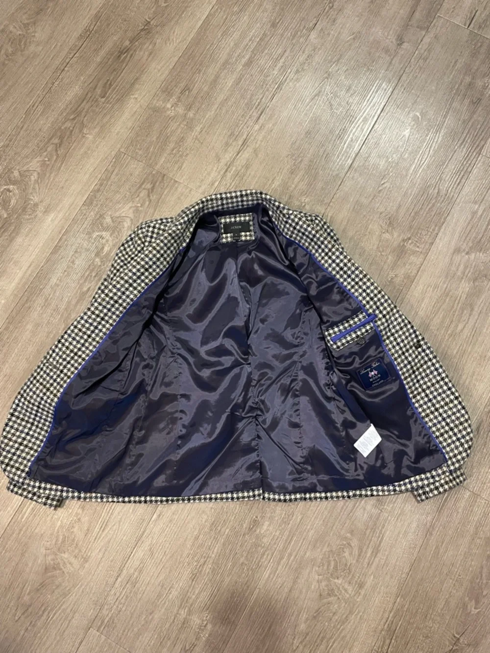 J. Crew Campbell Houndstooth Blazer Moon 100% Wool Blazer in Cream, Blue & Brown - Picture 6 of 13